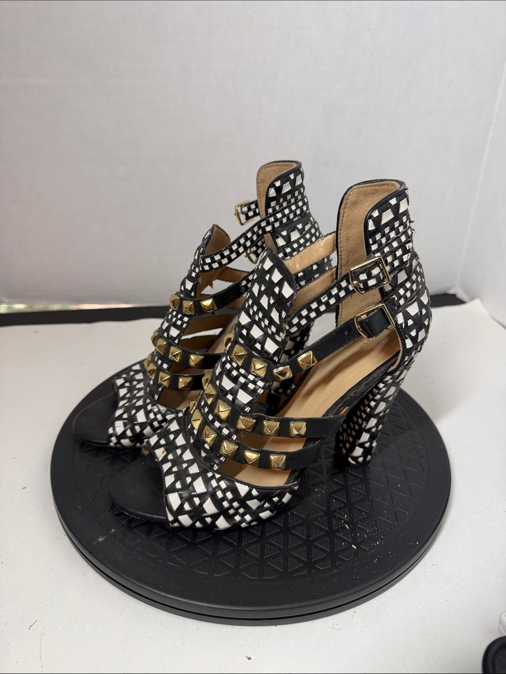 Zara Black and White Studded Strappy High Heels